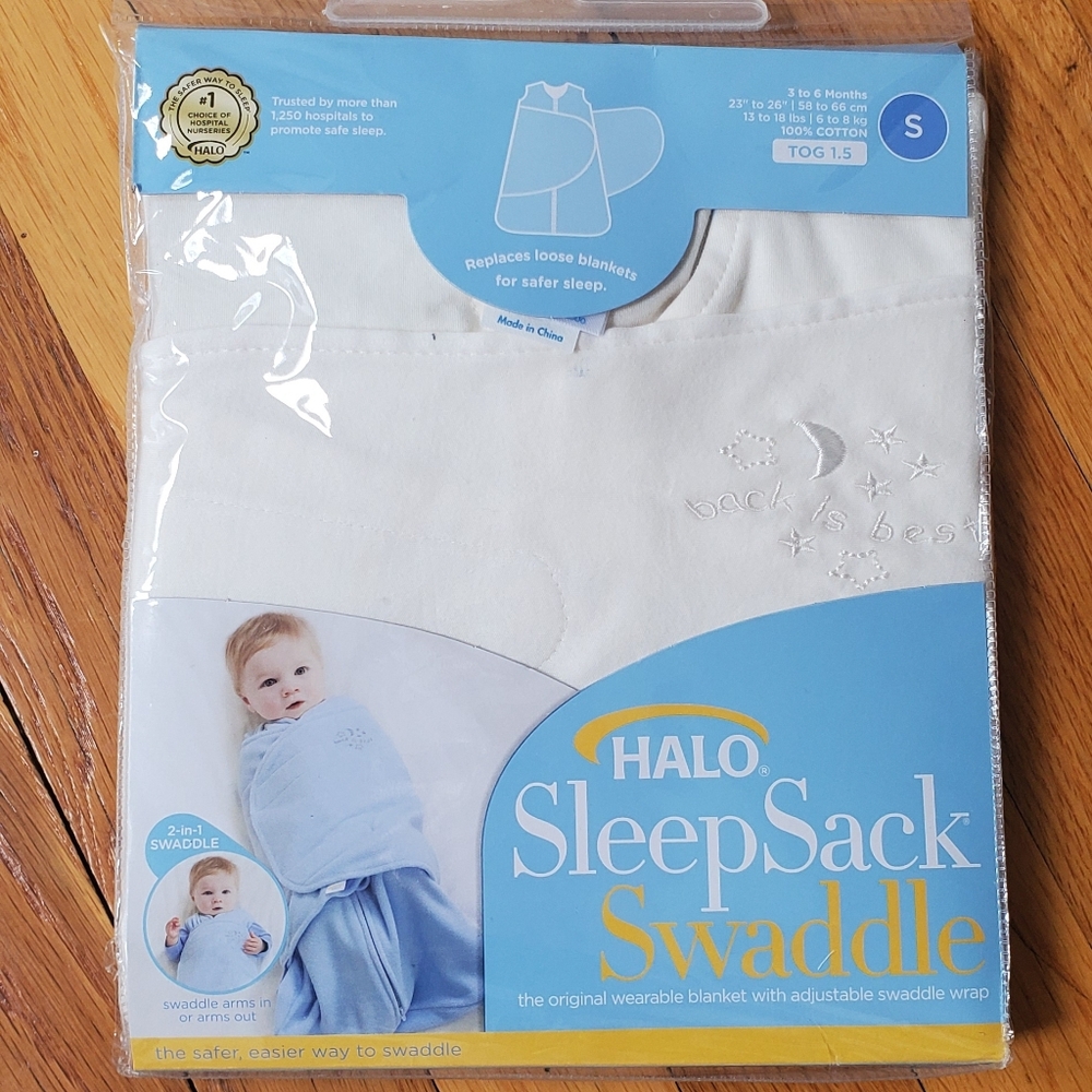 Halo SleepSack Swaddle White and Light Blue Wearable Baby Blanket